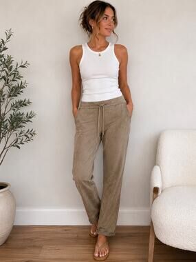 Madeleine Faux Suede Pull On Jogger Pants Tan Medium Stretch Waist